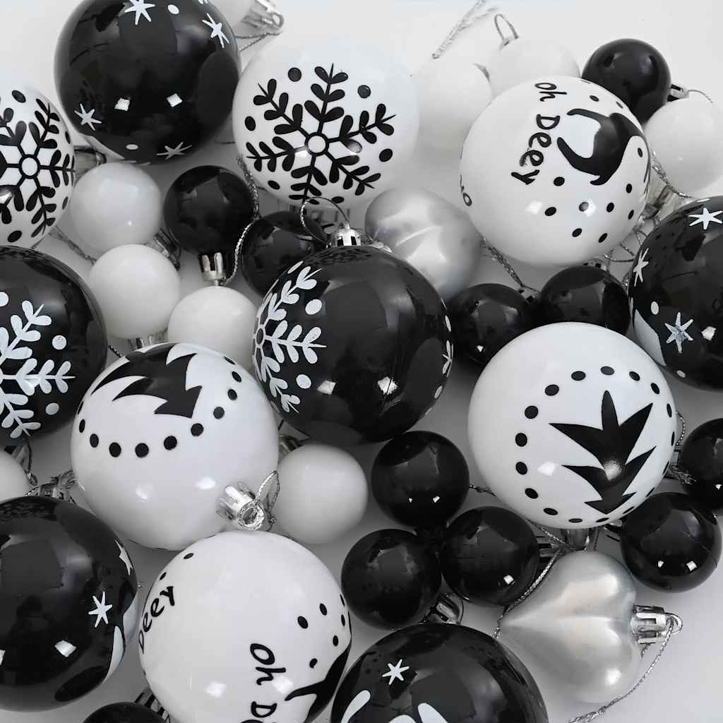 Christmas Bauble Set 40 pcs Black and White